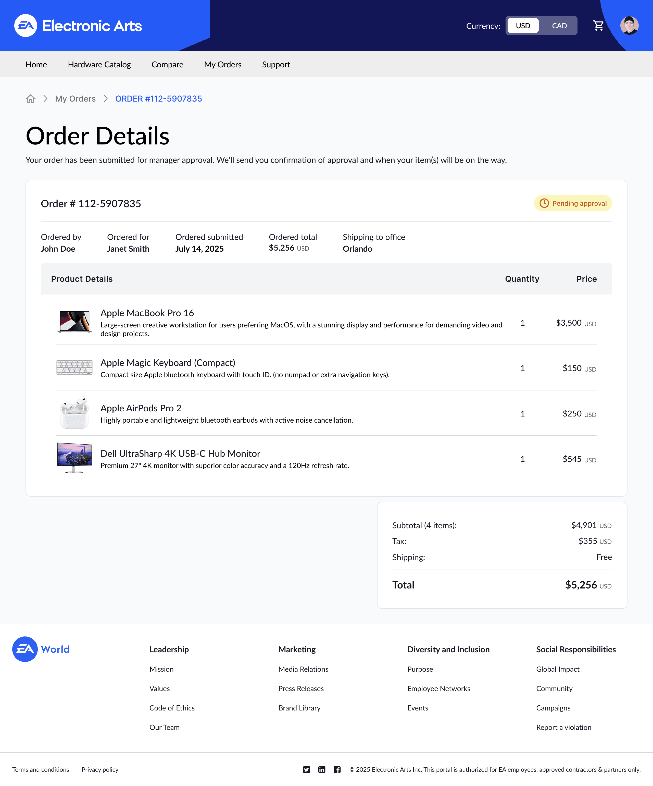 EA Omni Shopping order details